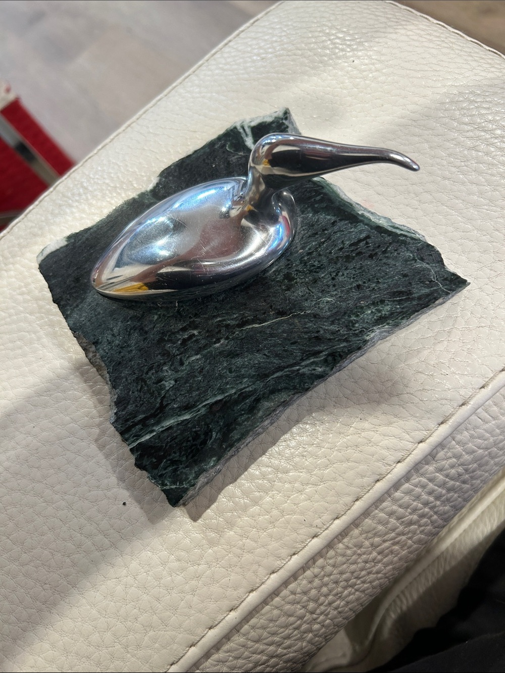 Hoselton signed Bird Sculpture on Dark Green Marble Stone Base